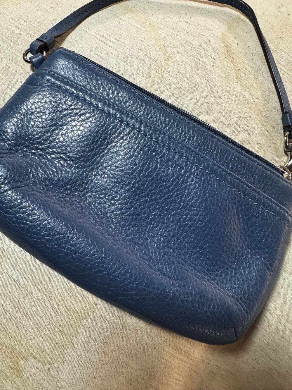 Coach Pebbled Leather Wristlet Blue
